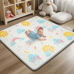 Foldable Baby Play Mat - PIGLOG 0.6inch Thick Waterproof Playpen Mat for Babies and Toddlers Kids, 50X50 Safe Foam Playmat for Tummy Time, Reversible Portable Baby Floor Mat for Infant, Sun