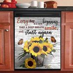 MLGB Dishwasher Magnet Cover Decorative Dishwasher Covers for The Front “Every Day is A New Beginning Magnetic Dishwasher Door Cover Sheet Sunflowers Dishwasher Panel Decal Cover for Kitchen