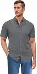ETHANOL Men Classic Slim Fit Woven Short Sleeve Wrinkle Resistant Print Shirt MSTL46568 DFLF Black 3XL