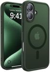 CAHEJILU Magnetic for iPhone 16 Case,[Compatible with MagSafe][Military Grade Drop Protection] Anti-Fingerprint Translucent Matte Shockproof Protective Case for iPhone 16 Phone Case 6.1",Alpine Green