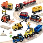 Giant bean 12 Vehicles Battery Operated Train Car Set Accessories, Magnetic Mini Construction Set for Wooden Train Tracks, Bulk Car Toys for Toddlers 3 4 5 Year Boys Girls Kids