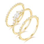 TIGRADE 1.5mm 14K Gold Plated Stacking Rings for Women Girls Fashion Knuckle Thin Gold Ring Marquise & Round Cubic Zirconia Statement Ring Size 3-11, Size 3