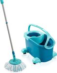 Leifheit Clean Twist Disc Mop Ergo Mobile Set, Moisture Controlled Spin, Wheeled Bucket, Faster Cleaning, Easy-Steer Micro Fibre 33cm Head with 360° Joint,Turquoise,46,6 x 26,5 x 26cm