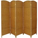 Oriental Furniture Cheap Great Best Wide Room Divider, 6-Feet Tall Diamond Weave Natural Fiber Folding Screen, Light Beige, 5 Panel Size