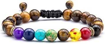 Hamoery Men Women 8mm Lava Rock Beads Chakra Bracelet Braided Rope Natural Stone Yoga Bracelet Bangle, regular, Metal