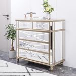 DWVO Gold Mirrored 5 Drawers Dressers for Bedroom, 35" Accent Chest with Drawers with 5 Storage Drawers and Wood Legs, Fully Assembled Mirrored Nightstans for Bedroom, Living Room