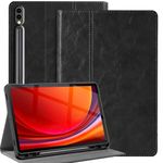 Gexmil Genuine Leather Case for Samsung Galaxy Tab S8 Ultra 14.6 Inch with Pencil Holder,Shockproof Protective Adjustable Kickstand Smart Premium Folio Flip Tablet Cover, Black