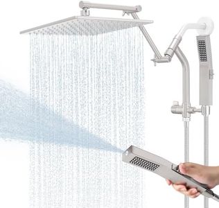 All Metal 10 Inch Rain Shower Head with Handheld Built-in Power Wash Mode, High Pressure Waterfall Rainfall Square Shower Heads with 16" Adjustable Extension Arm, Dual Showerhead(Brushed Nickel)