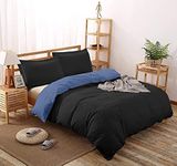 Comfort Beddings Luxurious Reversible Emperor Duvet Cover Set 600TC 100% Egyptian Cotton Emperor Quilt Cover with 2 Reversible Oxford Pillowcases (Black & Denim)