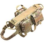 Tactical Dog Harness with Pouches Molle Vest K9 No-Pull Handle Comfortable Adjustable Outdoor Training Service Camouflage Harness with 3 Detachable Pouches (L,Camouflage)
