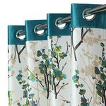 GRIHSHOBHA Heavy Polyester Light Filtering Floral Curtains for Door 7 Feet Living Room Bedroom Curtain, 7 Feet Long, Aqua, Set of 2