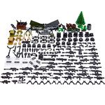 BloxBrix 170 pcs Weapons-Machine-Guns-Rifles Compatible with Major Brands, Minifigures-add-ons-Militarybase-Toy-Soldiers-Police, WW2-Modern-Swat-Battle-Ammo-Belt-gas mask-Decations for Army-Men