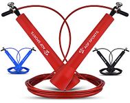 AQF Speed Skipping Rope for Fitness with Non-Slip Plastic Handles & Tangle Free Steel Wire Jump Rope Adjustable 3-meter length for Crossfit Training (Red)