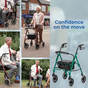 DAYS Lightweight Folding Rollator Walker – Adjustable Seat, Lockable Brakes, Racing Green, Medium