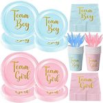 120Pcs Gender Reveal Party Decorations Team Boy Team Girl Tableware Gender Reveal Plates Napkins Paper Pink Blue Gender Reveal Party Favors Supplies