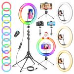 12'' Ring Light with Tripod Stand & Phone Holder Tall 177cm, GerTong LED Professional Selfie Circle Ringlight with Remote for Makeup YouTube, Floor/Desk USB Halo Lamp with 40 RGB Modes 13 Brightness