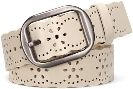 JASGOOD Women's Hollow Flower Genuine Leather Belt for Jeans Pants Wide Belt for Ladies