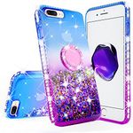 Galaxy Wireless New iPod Touch Case,iPod Touch 5th/6th/7th Generation Case Liquid Glitter Quicksand Bling Sparkle Diamond Ring Stand Cases Compatible for Apple iPod Touch 5/6/7,Purple/Blue