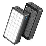 【New Upgrade】Portable Solar Charger 30000mAh, Solar Power Bank with 4 Outputs & Dual Inputs 32 LEDs Flashlight, Waterproof Charger Fast Charging Battery Pack for Smartphones Tablets Outdoors