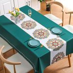 Yindella PVC Dining Tablecloth Cover Waterproof & Oil-Resistant Rectangular Table Cloth with Clear Flower Printing Texture for 4 6 Seater for Kitchen Table (140 x 220cm, Flower-Green)