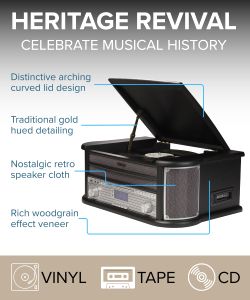 Denver 9-in-1 Retro Record Player – Bluetooth, CD, Cassette, FM Radio