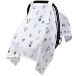 Baby Car Seat Covers for Boys Girls, Muslin Cotton Infant Carseat Canopy, Lightweight Breathable Carrier Cover for Babies, Newborn Summer Stroller Canopies (Plant)