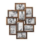 SONGMICS Collage Picture Frames, 10 Frames for 4x6 Photos, Collage Photo Frames for Wall, Multi Frames, Wall Decor, Rustic Brown RPF020X01