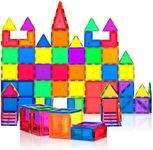 PLAYVIBE Magnetic Tiles 60 Pcs - 3D Magnet Tiles Building Blocks for STEM Learning, Montessori Toys Boy and Girl Toys, Magnetic Blocks - Learning Toddler Toys, Playing Magtiles for Classroom, Home
