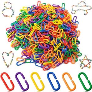 RONYOUNG 620PCS Rainbow C-Clips Plastic Chain Links, Bird Swing & Climbing Chain Cage Toy Clips & Hooks, DIY Kids Learning Toys for Classroom, Suitable for Sugar Glider, Rat, Parrot, Bird