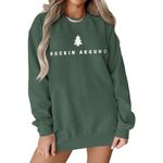 Women Christmas Tree Sweatshirt Rockin Around The Xmas Tree Pullover Sweater Crew Neck Long Sleeve Oversized Tee Top, Green, Large