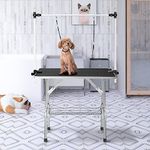 SoarFlash Pet Dog Grooming Table 36-inch Foldable,Heavy Duty Foldable Pet Grooming Table with Arm & Noose & Mesh Tray, Maximum Capacity Up to 300lbs (Black)