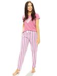 LOTIK Women's Cotton Pink Striped Print Top & Payjama Night Pajama Set, Small