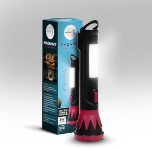 wipro Radiant Dual Light LED Torch| Black & Red | Rechargeable Emergency Light | Dual Mode - Torch and Side Light | 1200 mAh Battery for Upto 4 Hrs Back up | Travel Friendly Compact Design | Pack 1
