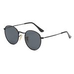 Dollger Small Round Polarized Sunglasses for Women Men Vintage Retro Metal Frame Shade Glasses TAC Lens UV400 Protection Grey Lens and Black Frame