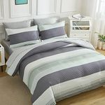 EMME Queen Comforter Set Bed in A Bag 7 Piece, Sage Green Stripe Microfiber Bedding Comforter with Sheets, Ultra Soft Comfortable Bedding Set for All Season (Sage Green Stripe, Full/Queen)
