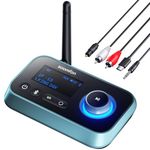 Bluetooth 5.0 Transmitter Receiver - SOOMFON Bluetooth TV Adapter with Volume Control, Dual Link Long Range Audio Bluetooth Transmitter for TV to Wireless Headphones (Optical, RCA, Aux)