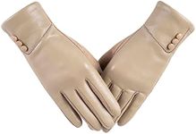 Kebesu Winter Fashion Leather Gloves for Women, Touch Screen Wool Lined Outdoor Windproof Warm Suede Driving Dress Gloves, Beige, Small-Medium