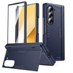 for Samsung Galaxy Z-Fold-6 Stand Case: Hidden Kickstand, Hinge Protection, Front Screen Protector, Wireless Charging, Slim Lightweight for Z Fold6 Full Body Phone Cover (Dark Blue, Fold 6 Case)