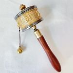 Copper Hand Held Prayer Wheel with Tibetan Buddhist Six-Character Truth Premium Buddha Scriptures, Wooden Handle Prayer Wheel for Praying, blessing, Meditation, Healing, Relaxing, Yoga