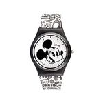 Disney Nylon Mickey Mouse Black & White Round Analogue Wrist Watch For Kids Cute Birthday Gift For Boy Girl Age 3 To 12 Years