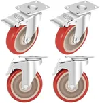 5 inch Casters Heavy Duty Caster Wheels, Set of 4 Safety Locking Casters for Wheelbarrows, Workbenches, Furniture, Smooth Unmarked Silent Rolling Polyurethane Wheels with Load Capacity 2400 lb