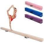 GYMAX 7FT/2.1M Folding Gymnastics Balance Beam, Professional Training Beam with Carry Handles, Solid Wood Base and Anti-slip Bottom, Floor Gymnastics Equipment for Home Gym Exercise (Brown)