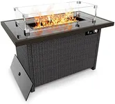 Outdoor Fire Pits,PAMAPIC Propane Fire Pit Table with Glass Wind Guard,42 Inch 50,000 BTU Auto-Ignition Outdoor Fire Tables for Garden Patio Backyard Deck Poolside