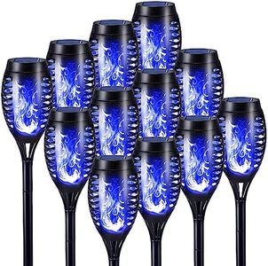 Toodour Solar Torch Flame Lights, 12 Pack Solar Lights Outdoor with Flickering Flame, Waterproof Patio Light Landscape Decoration Lighting for Garden, Lawn, Yard, Outdoor Decorations - Blue