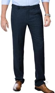 Men's Tweed Pants Herringbone Thick Wool Pleated Front Dress Suit Vintage Trousers (Navy, 32W x 32L)