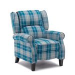 More4Homes EATON WING BACK FIRESIDE CHECK FABRIC RECLINER ARMCHAIR SOFA CHAIR RECLINING CINEMA (Blue)