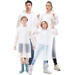 TUNCHMO Rain Ponchos Family 4 Pack Adults Kids Reusable EVA Raincoats Button to Adjust Cuff Size, Family 4 Pack, One Size