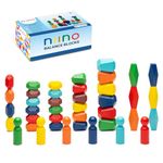 Niino 40 Pcs Wooden Blocks-Wooden Stone Balancing Blocks Wood Stacking Toys Montessori Learning Toy Building Blocks Stacking Rocks Colorful Natural Rainbow Stacking Sensory Toy…