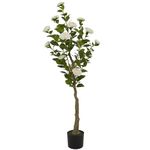 Deco 79 Faux Foliage Camellia Artificial Tree with Black Plastic Pot, 20" x 20" x 56", Green