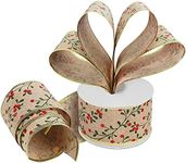 Belle Vous Burlap Organza Christmas Ribbon - 20m x 6.3cm Wide Wired Glittery Berry Christmas Tree Ribbon for Xmas Tree Decorations - Organza Ribbon for Gift Wrapping DIY Crafts Party Decoration